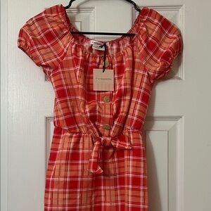 Red Plaid Button-Down Dress
